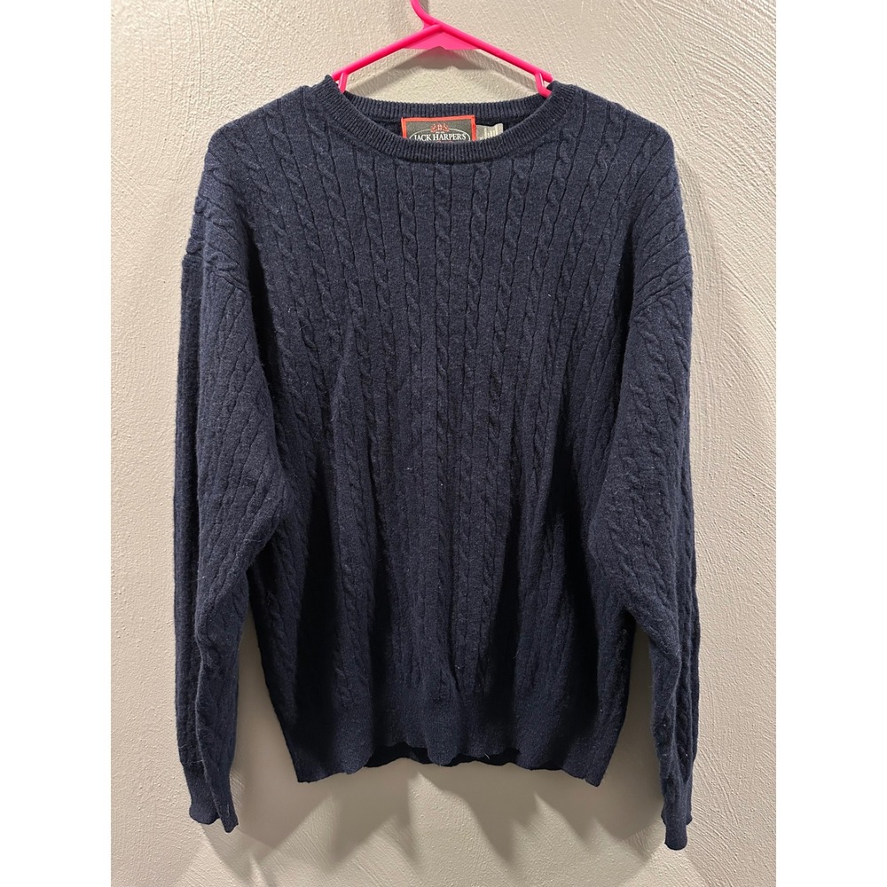 Jack Harpers Mens Navy Blue 100% Cashmere Cable Knit Crew Neck Sweater XL